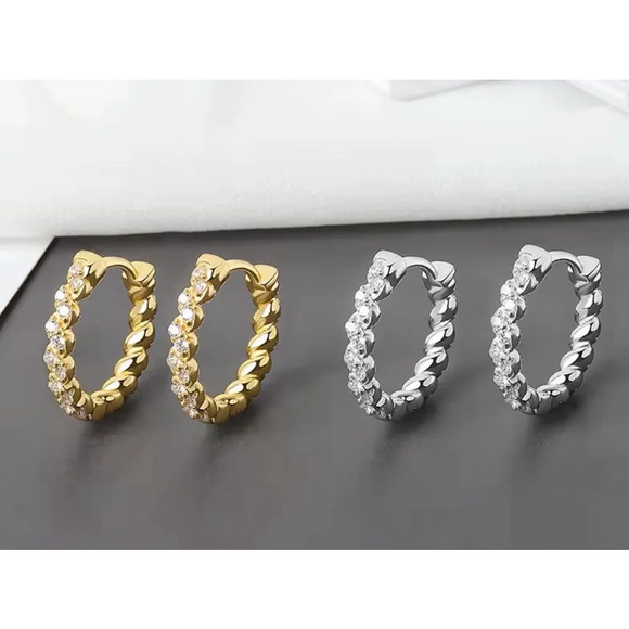 Gold Sparkling Hoop Earrings | Yellow Gold S925 - Picture 6 of 16